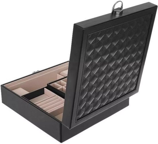 Beautylushh Sieradenkist - zwart - PU coating - 25 x 25 x 30 cm - sieradendoos - organizer - met sleutel