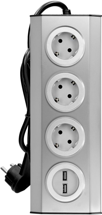 Orno Hoekstekkerdoos - Stekkerdoos met 3 stopcontacten - 2 USB A -Stekkerblok met 1.5 meter kabel - RVS