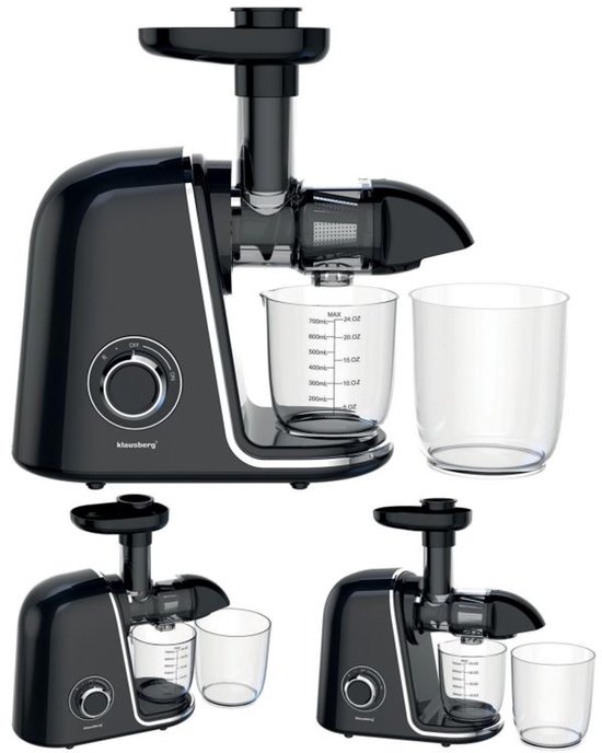 Klausberg Slow Juicer KB-7866 – 150W | Cold Press | Stille Juicer - Groenten en Fruitpers – Met Pulpreservoir - Zwart met Zilveren Accenten