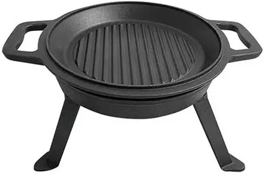Kinghoff KH1733 Gietijzeren Campingpan Set - 3-in-1 - 8 Liter - Geschikt voor Vuur, Kookplaat & Oven - Incl. Grilldeksel & Onderstel - Camping - Kamperen