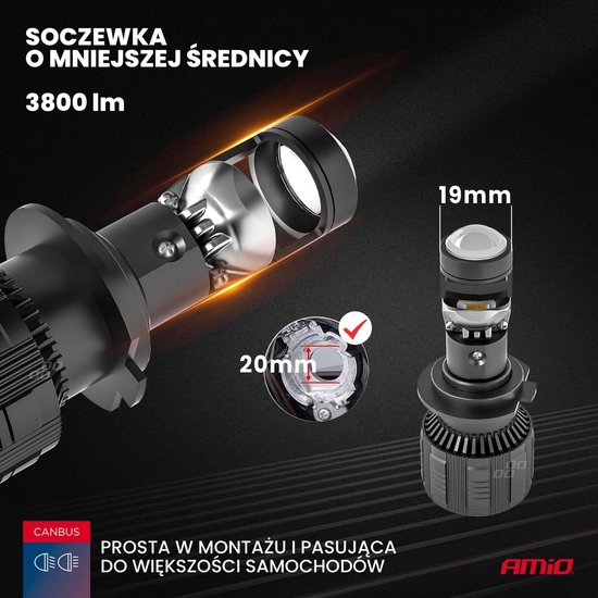 AMiO LED Koplampen H7/H18 PL-lensserie Dimlichten Wit