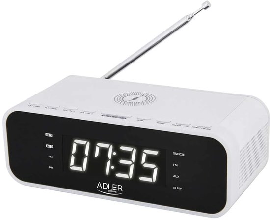 Adler 1192W - Wekkerradio met draadloze oplader voor je telefoon - Wit