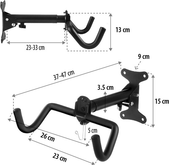 Maclean - Fiets muurbeugel, horizontaal, staal, max. belasting 30kg, MC-484