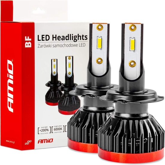 AMiO Dimlicht LED H7/H18 Koplampen 6000k Wit met Ventilator (set) [Witte koplampen - Witte Dimlichten]