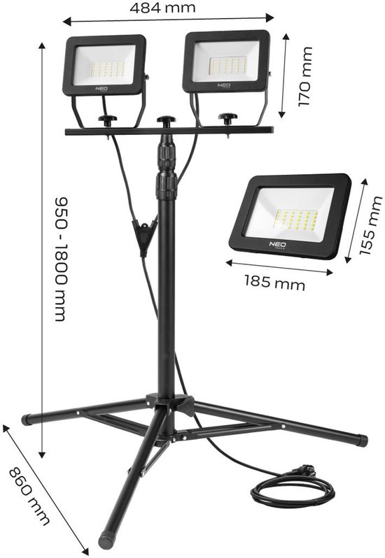 NEO 99-062 Bouwlamp 2x 50 watt LED op Statief