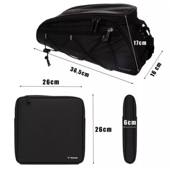 Trizand Fietstas - bagagedrager - 3-vaks - waterdicht - zwart - 16 liter - fietstas