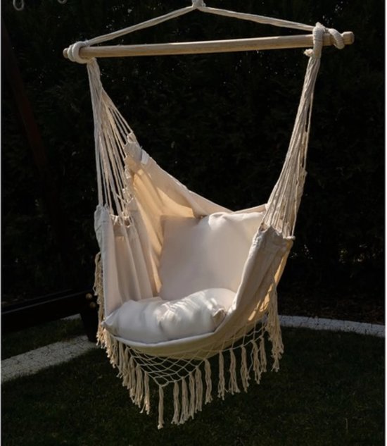 Ruhhy Beige Braziliaanse hangstoel met kussens - perfect voor tuin