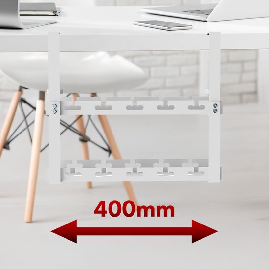 Maclean - Kabelopbergsysteem voor onder het bureau - Kabelgoot 2 niveaus - max. belasting 5kg - Wit - MC-104 W