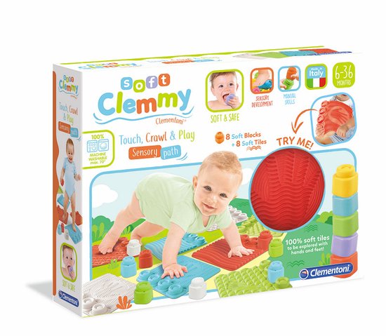 Clementoni Soft Clemmy - Sensory Path - Speelkleed - Baby Speelmat - Met Stapelblokken - 6-36 maanden