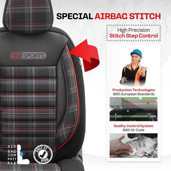 Otom Stoelhoezenset Sports 5 Mm Textiel Zwart/rood 11-delig