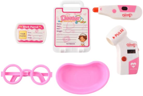 Ruhhy doktersset roze trolley 18-delig – educatief kinderspeelgoed met licht- en geluidseffecten, medische accessoires en wieltjes