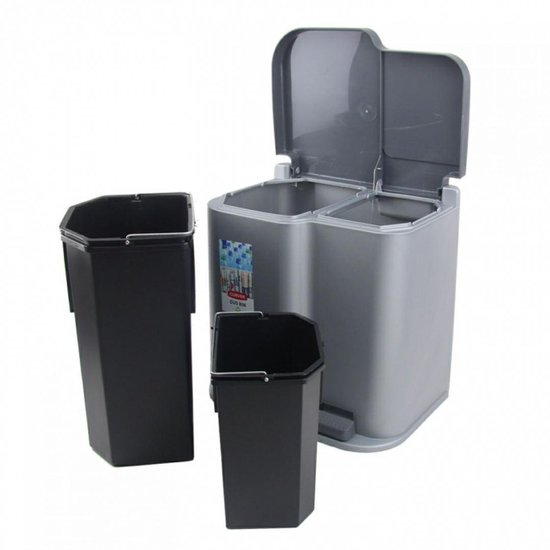 Curver Duo Pedaalemmer Prullenbak met Losse Binnenemmer - 15L + 6L - Grijs