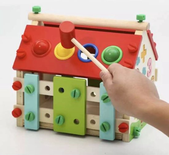 Activity-Center Houten Huis - Montessori Speelgoed - Muziek Maken - Getallen Leren - Tellen