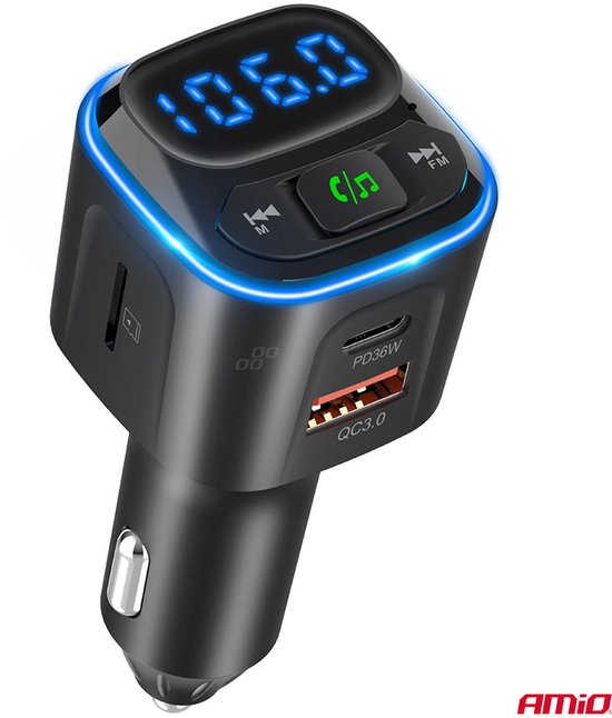 Car FM Transmitter 1×USB-A 2×USB-C 12V 24V – Bluetooth, MicroSD en Hands-Free Bellen