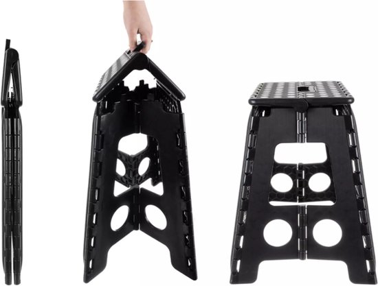 Malatec Inklapbaar krukje - zwart - 39 cm - opvouwbaar - huishoudkrukje - opstapje - max 100 kg