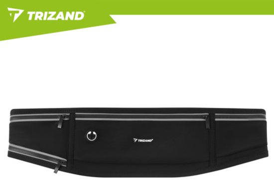 Trizand Zwarte hardloop heuptas 51 x 21 x 11 cm met verstelbare band, 3 ritsvakken en reflecterende details