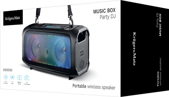Krüger & Matz Draadloze Draagbare Bluetooth DJ Party Speaker - RGB Verlichting - Inclusief Draadloze Microfoon - Geluidseffecten - Koppelbaar - Boombox - 30W - Zwart