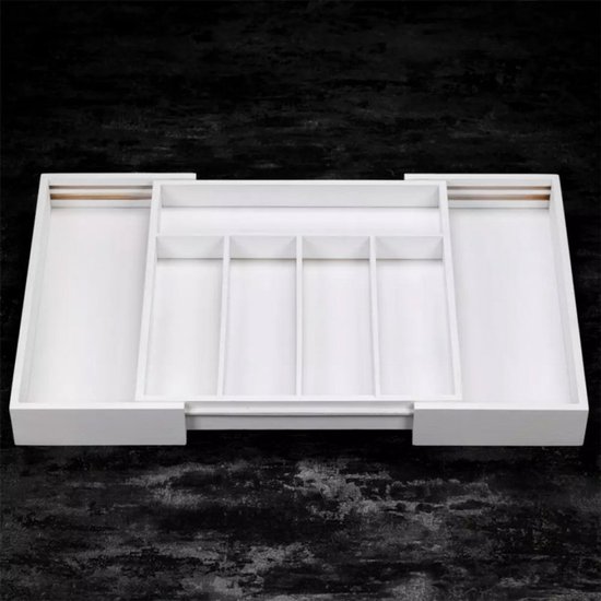 Kinghoff Bamboe Lade-organizer Wit - Uitschuifbaar (31-52 cm) - 7 Opbergvakken - Besteklade Opbergdoos - Natuurlijk Bamboe - Bestekla Organizer