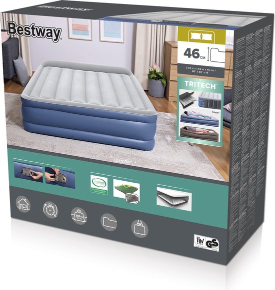 Bestway Tritech erhöhtes Luftbett - Queensize (152 cm) - Mit integrierter Elektropumpe