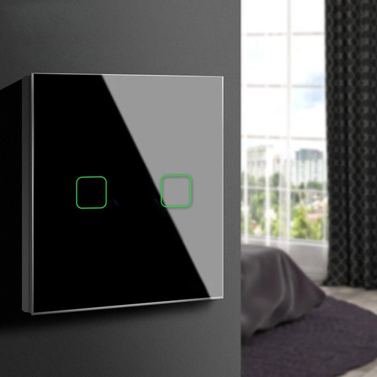 Aanraaklichtschakelaar van gehard glas met twee ronde LED-verlichte knoppen Maclean Energy MCE704B