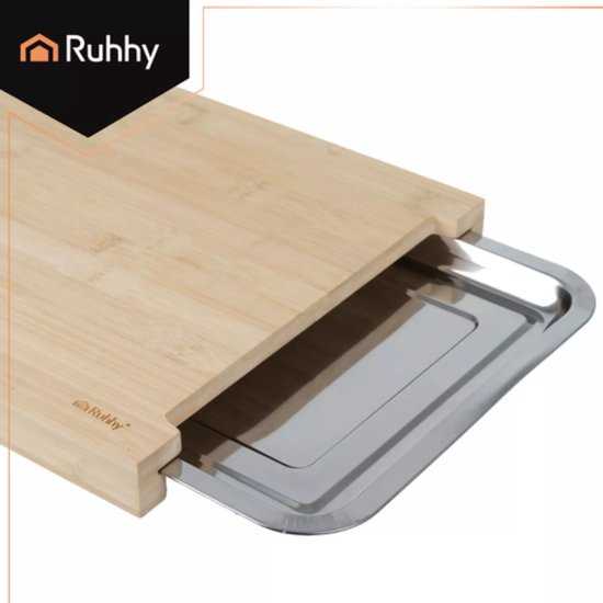 Trizand Ruhhy Bamboe snijplank met 2 uittrekbare RVS bakjes 40 x 28,5 cm voor overzichtelijk koken