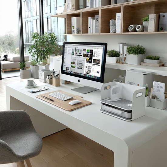 Ergo Office - reau-organizer met draadloze oplader | De en boekensteun voor kantoorbenodigdheden | Bureau-organizer Bureaublad tot 10 kg Wit