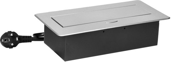 Pop up Stekkerdoos met 2 stopcontacten en USB-A & C - Inbouw Verdeelstekker met RVS afwerking - Stekkerblok met 1.5 meter kabel - Verdeeldoos voor max. 3680 Watt - Zilver