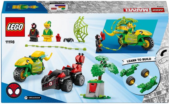 LEGO Marvel Spidey en zijn geweldige vriendjes Spin en Electro achtervolging met dinosaurusvoertuigen - 11198