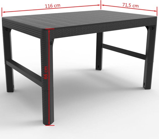 Allibert Lyon Verstelbare Tuintafel - 116x71,5x66/40 cm - Grafiet