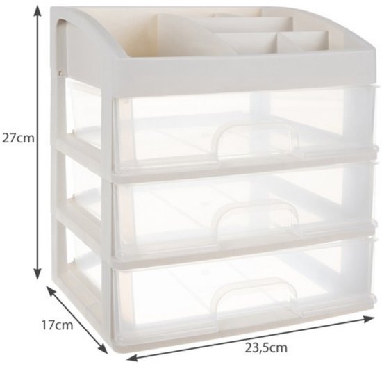 Soulima Make-up organizer - kunststof - transparant - 27 x 23 x 17 cm - incl 3 lades