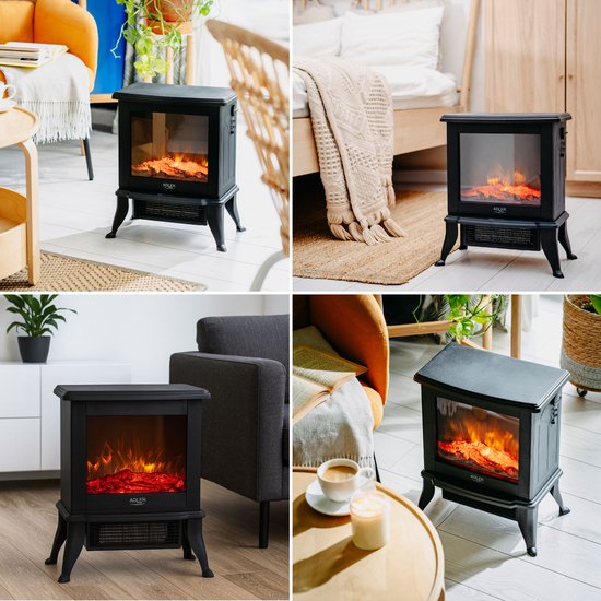 Adler AD 7754 - Elektrische Haard - 2 Verwarmingsniveaus: 1000W - 1800W - 3D Vlameffect - Thermostaat