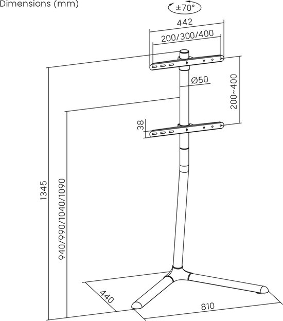 Maclean - TV-statiev - TV-houder - vloersteun voor TV, 32-70" - Vloerstandaard TV steun - max. VESA 400x400, max. 40 kg - MC-494 - Zwart