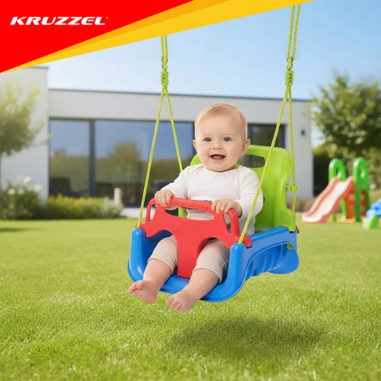 Kruzzel 3-in-1 kinderswing blauw groen rood met veiligheidszitje 43 x 38 x 37,5 cm en verstelbare touwen 120 tot 150 cm