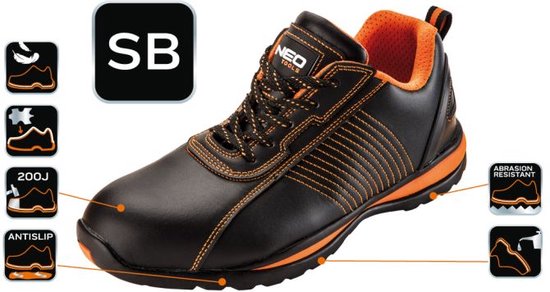 VEILIGHEIDSSCHOENEN SB, LEER, STALEN NEUS, MAAT 42