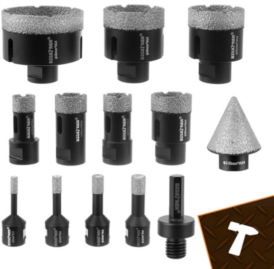 Bigstren Diamant gatenzaagset M14 6-68 mm met 11 maten, adapter en aluminium koffer