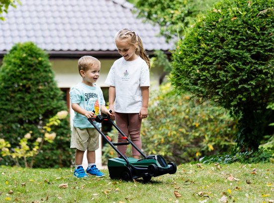 Klein Toys Bosch tuin grasmaaier - 57x19.5x56 cm - incl. verwijderbare grasvanger, licht- en geluidseffecten - groen rood