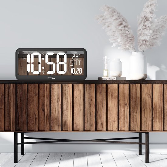 GreenBlue - Digitale klok met temperatuursensor LED display - 37x17cm