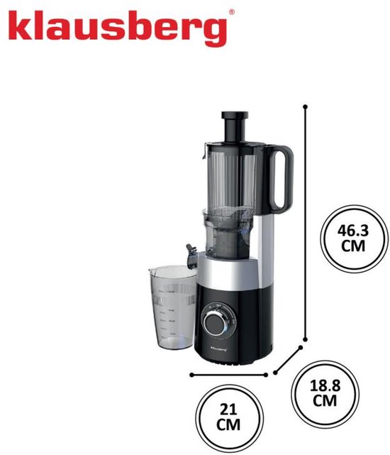 Nieuw - Klausberg KB-7871 Slowjuicer – Cold Press - Stille verticale juicer sapcentrifuge met brede vulopening – Fruitpers - Zwart/Zilver