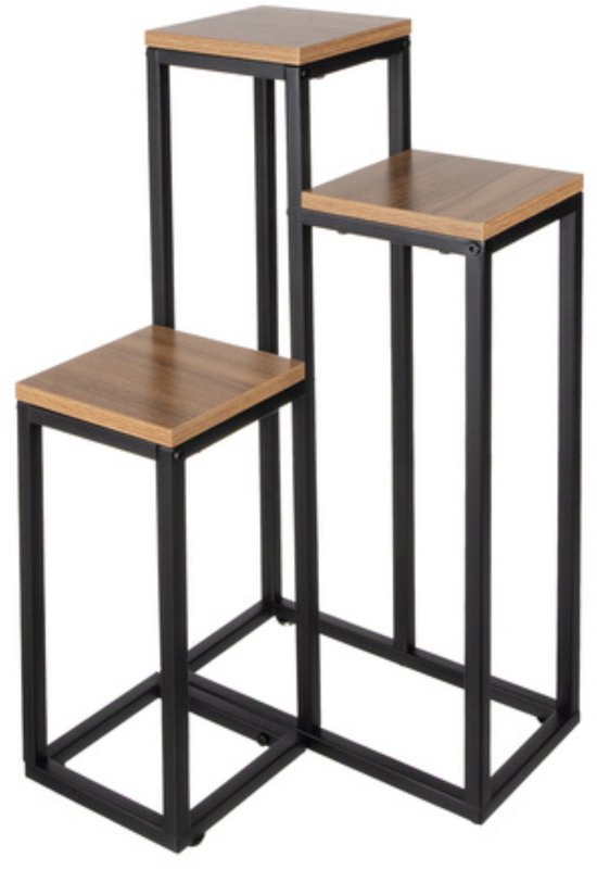Ruhhy Plantenstandaard - 3 laags- metaal - vierkant - industriële stijl - modern - voor bloemen en planten