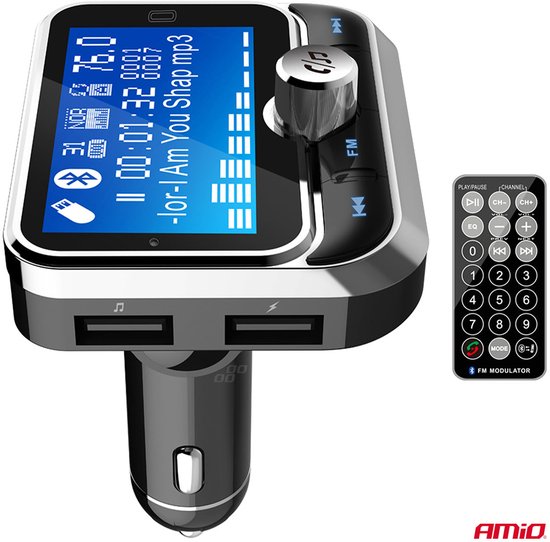 Car FM Transmitter with Remote 2×USB-A 12V 24V – Bluetooth, Hands-Free Bellen en Multifunctioneel