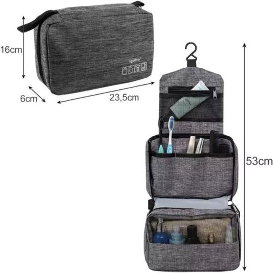 Soulima Toilettas - grijs - polyester - uitvouwbaar - ophangbaar - waterdicht