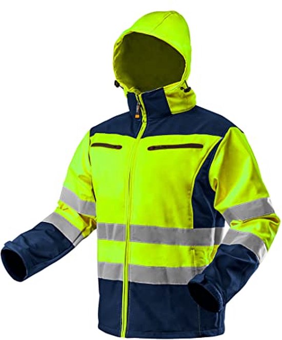 Neo Tools Hi-Vision Softshell Jas Flu Geel XXXL/58 Donkere Stof Water En Wind Bestendig ISO 20471:2013 ISO 13688:2013