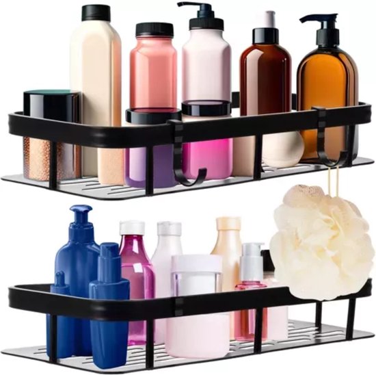 Ruhhy Badkamer rekje - 2x stuks - zwart - L30 cm - zwevend - industrieel - voor badkamer of keuken