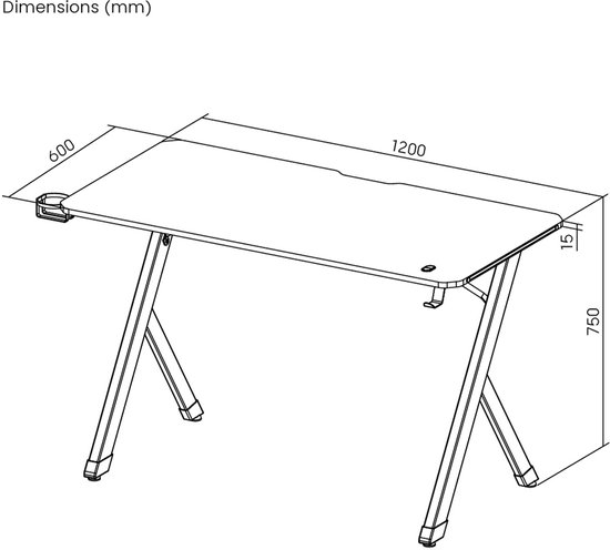 NanoRS - Gaming bureau met koptelefoon- en bekerhouder - RGB-achtergrondverlichting, max. 75kg, afmetingen 1200x600x750mm, RS102 - Zwart