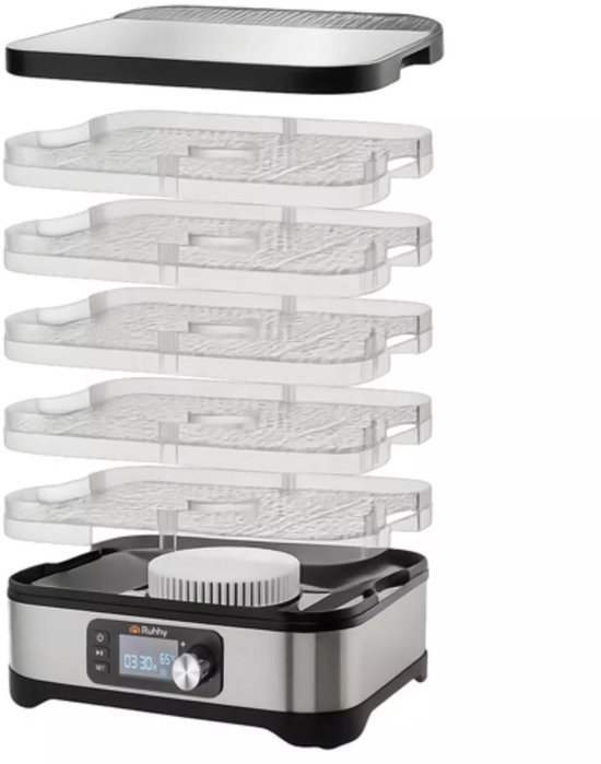 Ruhhy Voedseldroger 10L – Met LCD Timer en 5 Droogtrays Voor Champignons, Fruit en Groenten