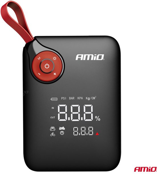 AMiO Portable Mini 4-in-1 Jump Starter – Powerbank 12V 600A met Air Compressor en LED Zaklamp – Draagbare Startbooster Auto – Smart Battery Booster