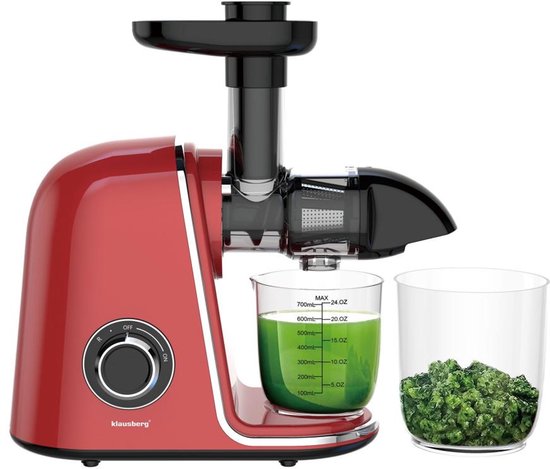 Klausberg Slowjuicer – 150W - 700ml - Groenten en Fruitpers – Met Pulpreservoir | Kersenrood | Juice Maker - Juicer met 7-Traps Perssysteem