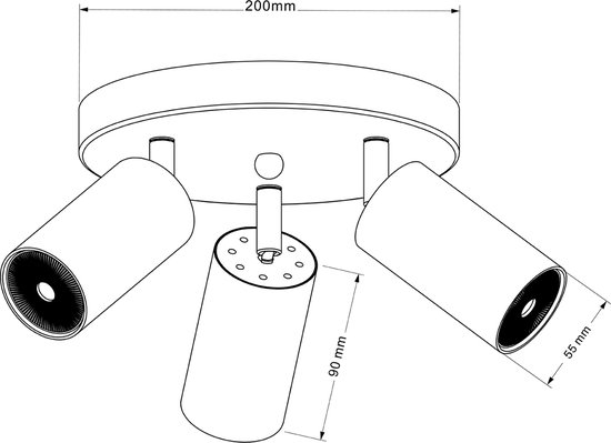 Maclean MCE362 B - Plafondlamp - 3x GU10 - Matzwart - Aluminium