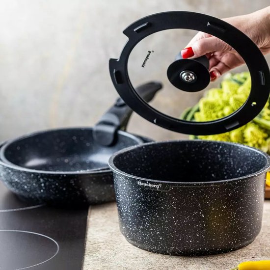 KLAUSBERG - Moderne 5-delige Kookset pannenset met Marmeren Anti-aanbaklaag en Afneembare Handgreep - Geschikt voor Alle Warmtebronnen, Inclusief Inductie