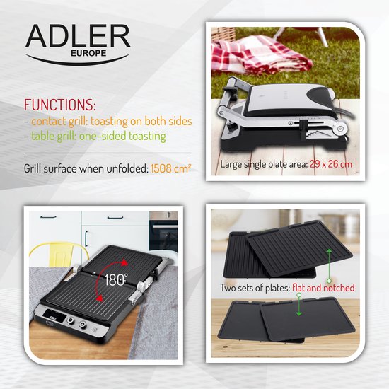 Adler AD 3059 - Electric grill - LED - 2in1